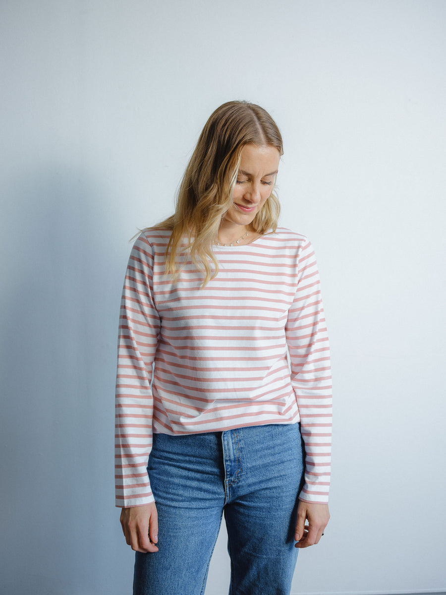 long sleeved pink stripe t shirt