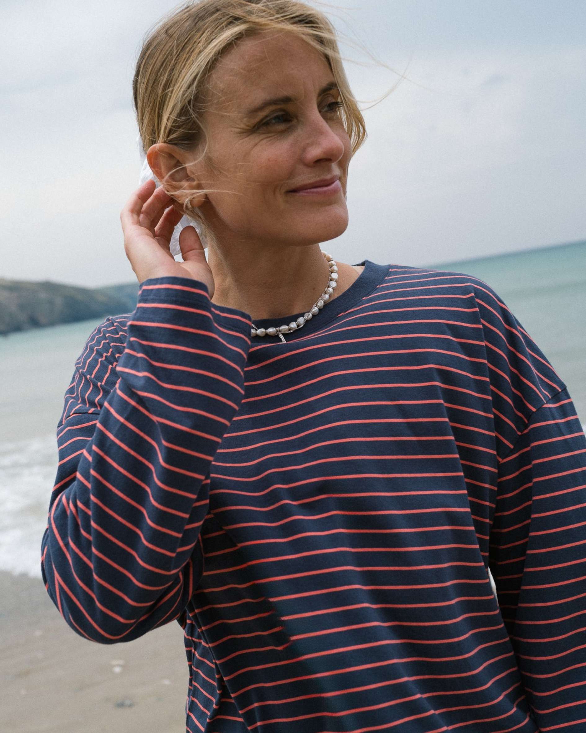 organic cotton maya long sleeve red navy stripe t-shirt