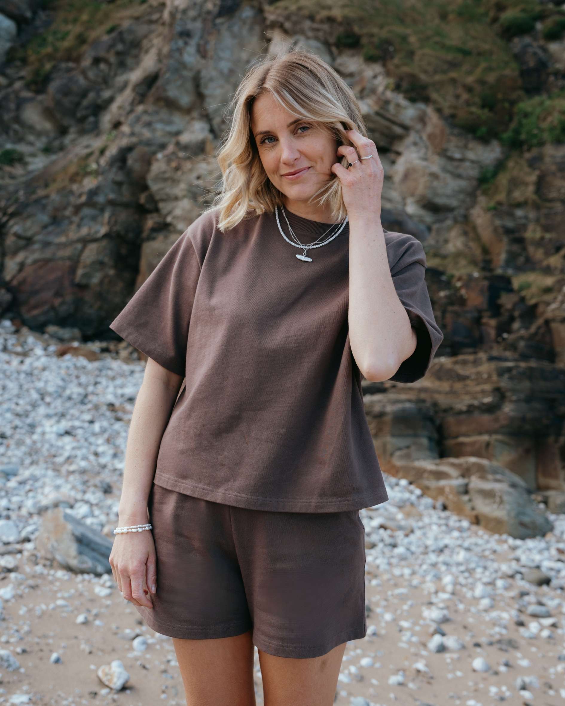 organic cotton mocha t-shirt shorts co-ord set