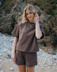 organic cotton mocha t-shirt shorts co-ord set