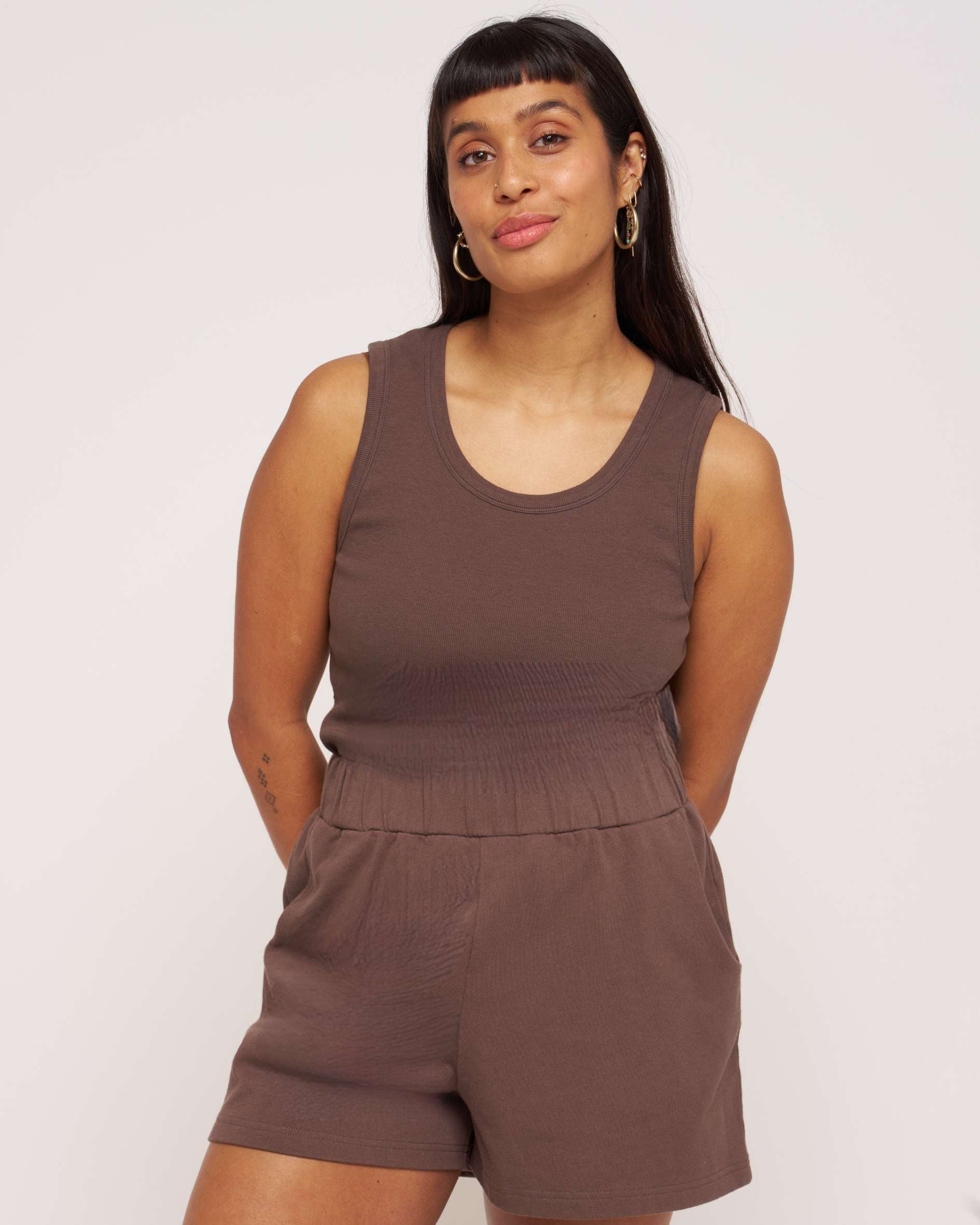 organic cotton mocha vest shorts co-ord set