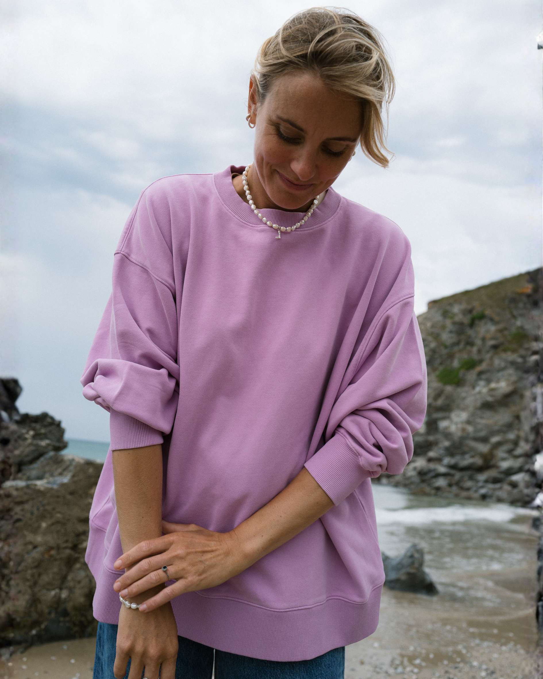 Connie Authentic Oversized Organic Cotton Violet Sweatshirt
