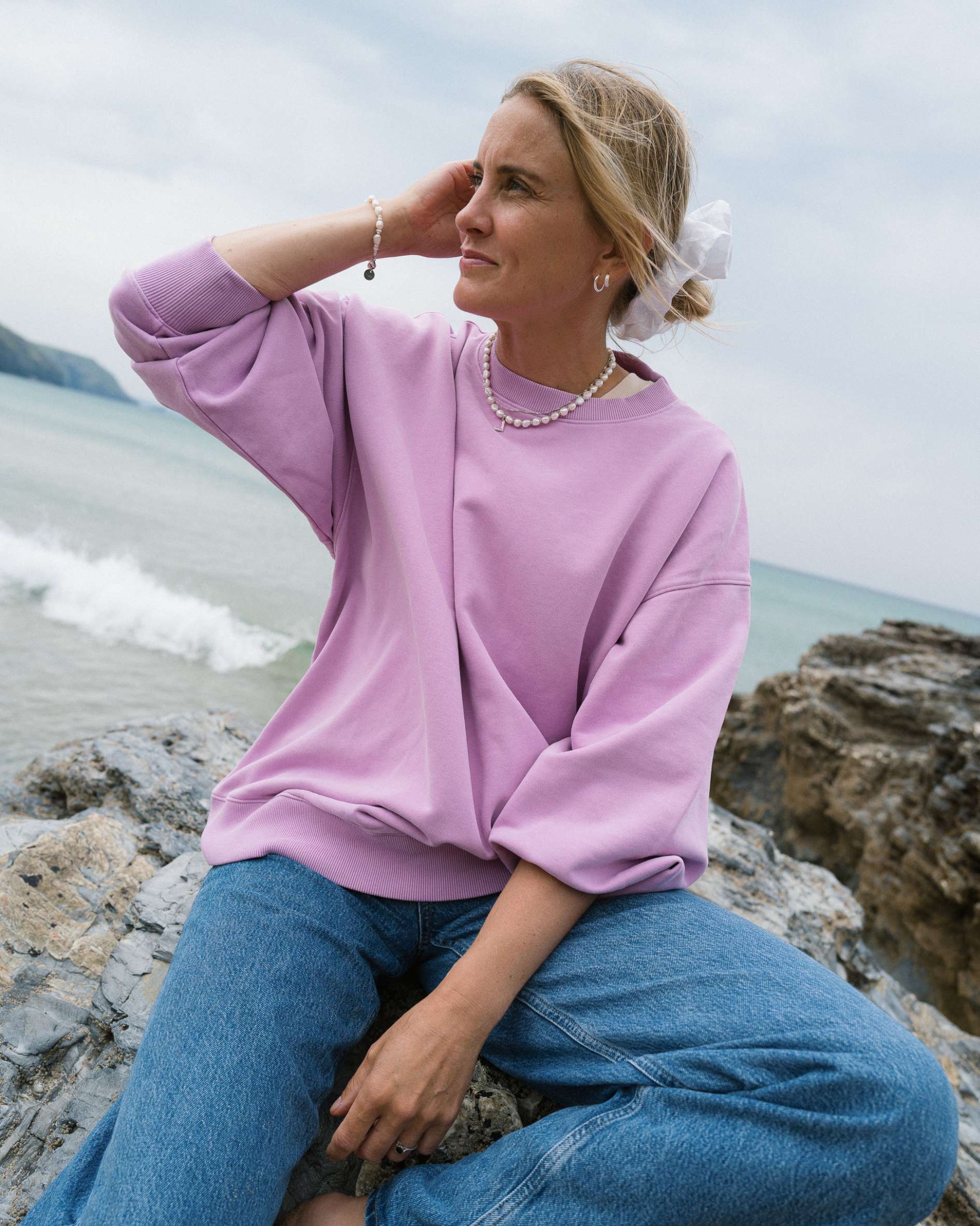 Connie Authentic Oversized Organic Cotton Violet Sweatshirt