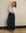 long sleeve v tee in white with navy blue joggers
