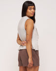 organic cotton womens grey vest brown shorts