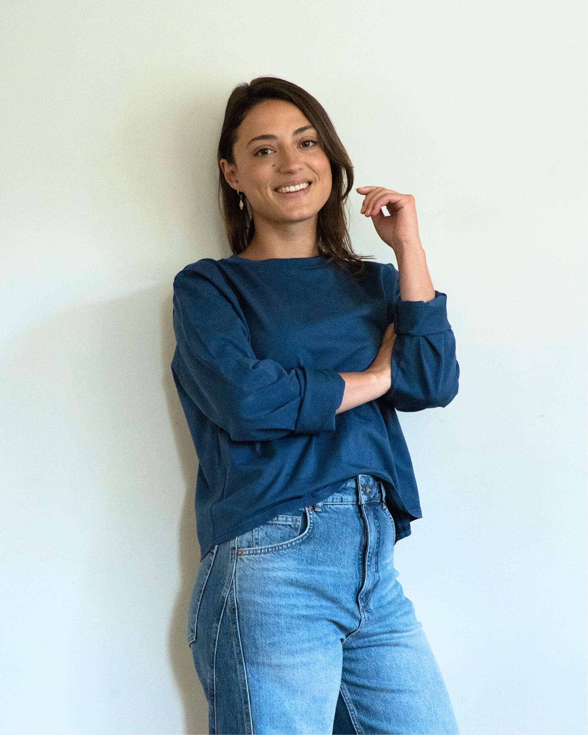 womens french navy t-shirt with long sleeves