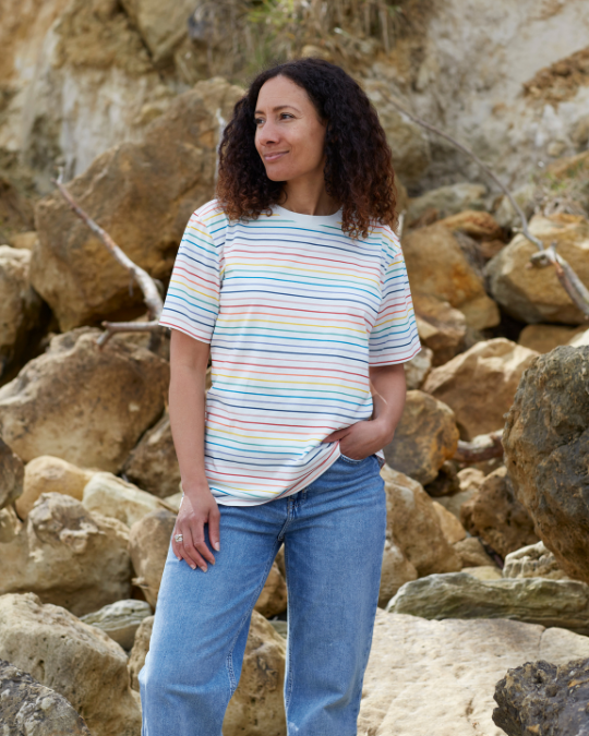 crew neck t shirt with rainbow print