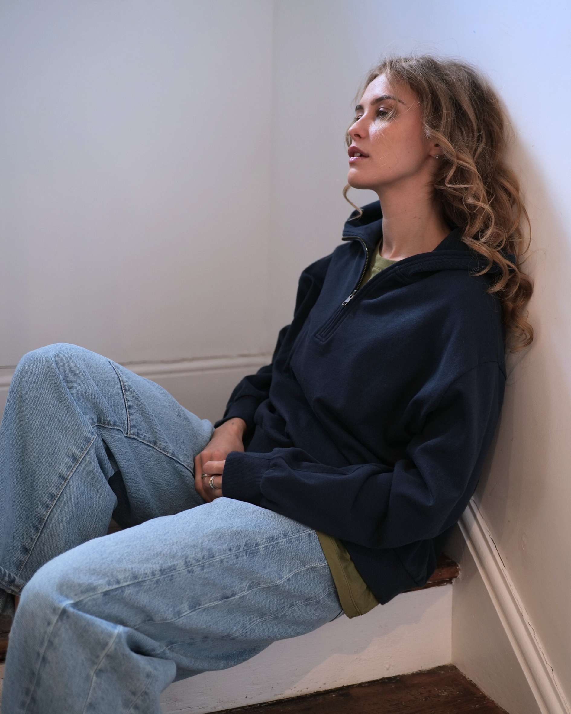 Jen Women's Organic Cotton Half Zip Navy Sweatshirt | Ivy Clothing