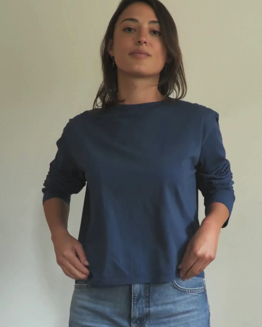 Hannah Long Sleeve Midweight Organic Cotton French Navy T-Shirt video