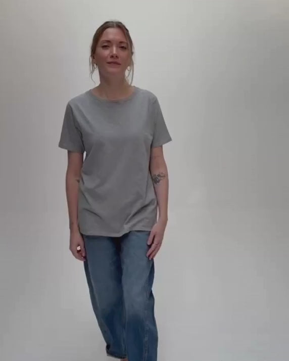 Mabel Low Crew Organic Cotton Grey Marl T-Shirt product video