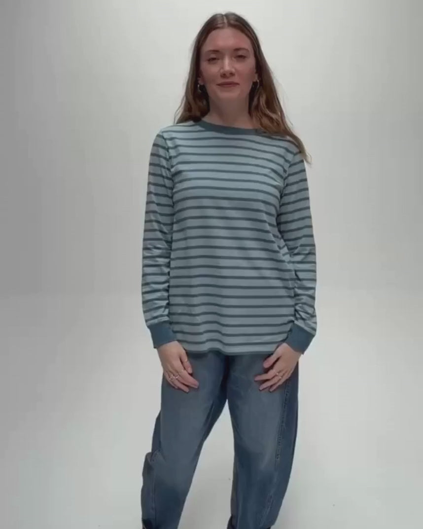 Audrey Organic Cotton Ocean Teal Breton T-Shirt product video