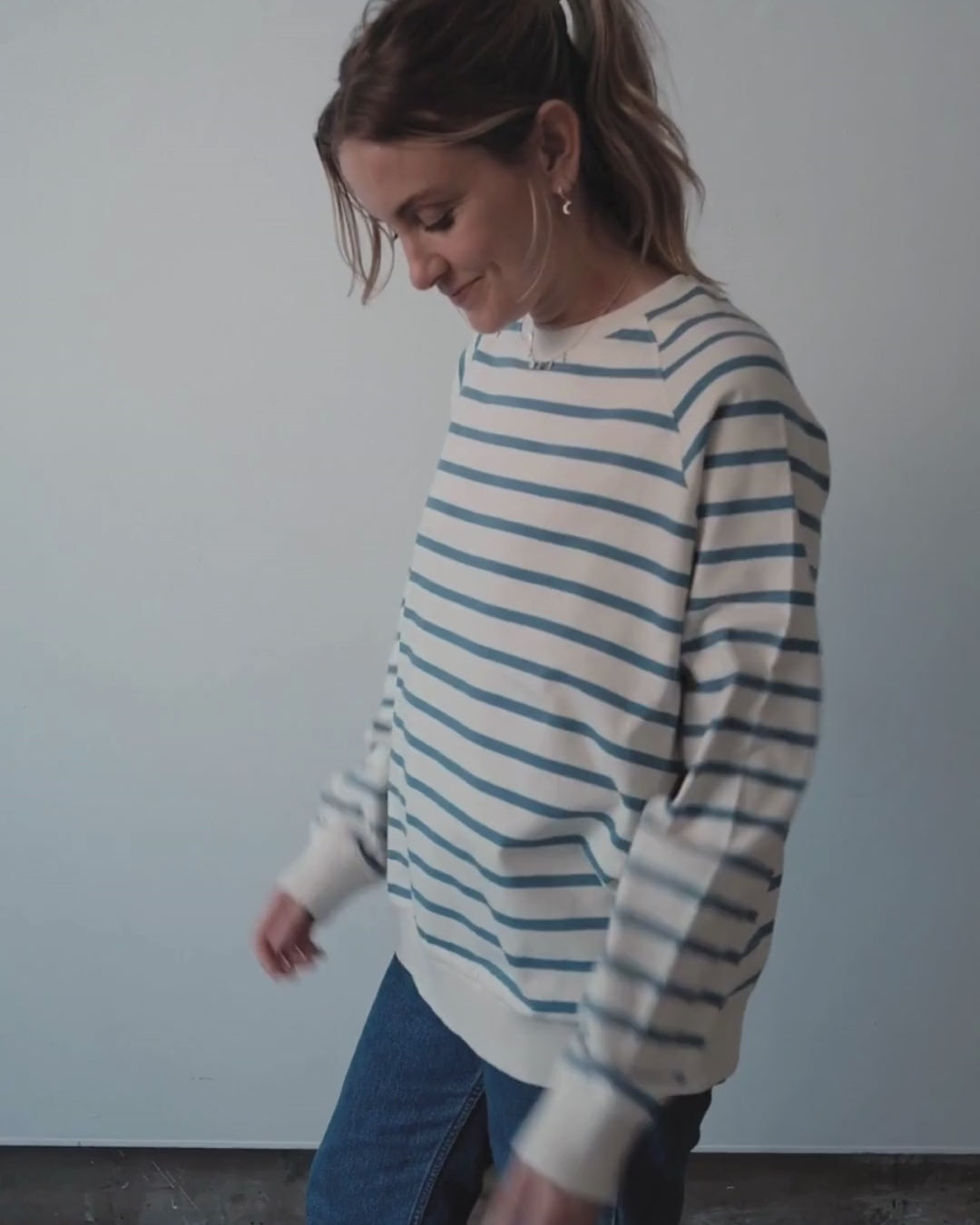 Nancy Denim Blue Breton Oversized Sweatshirt video