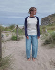 Nicola Organic Cotton Vintage Navy Ecru Raglan T-Shirt - beach video
