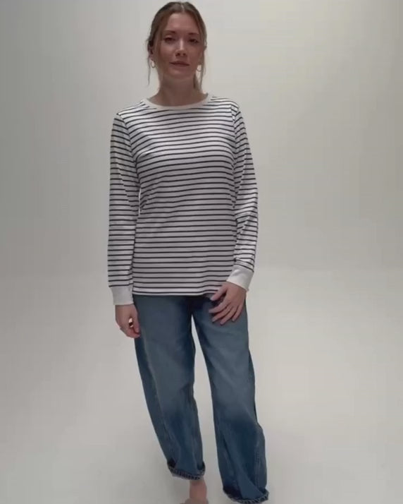 Audrey Organic Cotton Navy Breton T-Shirt product video