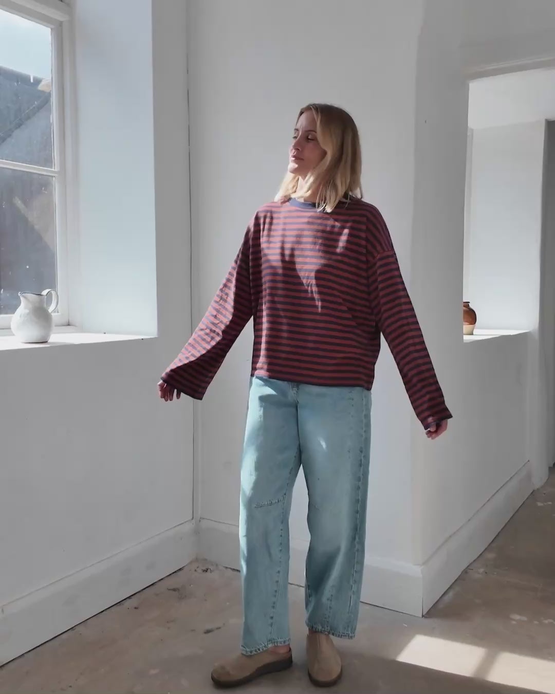 video of multi coloured stripe t-shirt