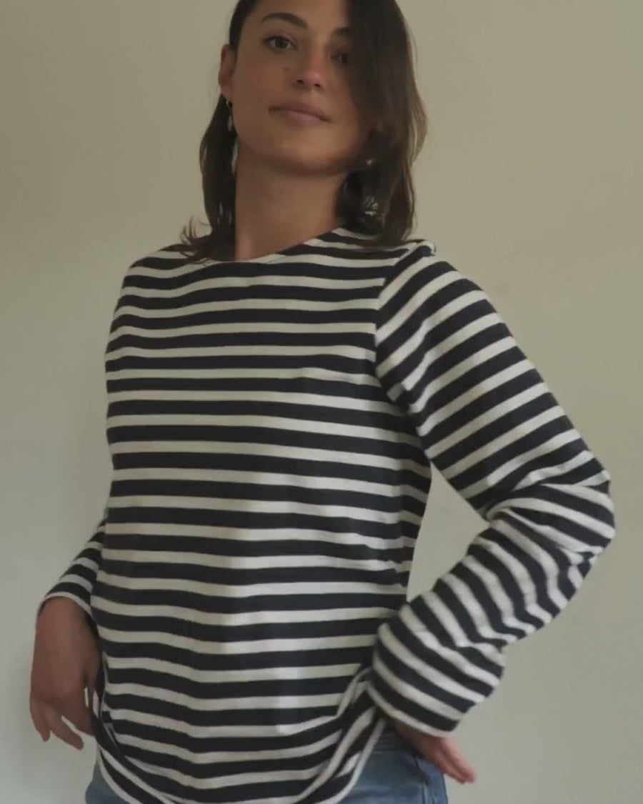 Sadie Midweight Slub Organic Cotton Navy Breton T-Shirt