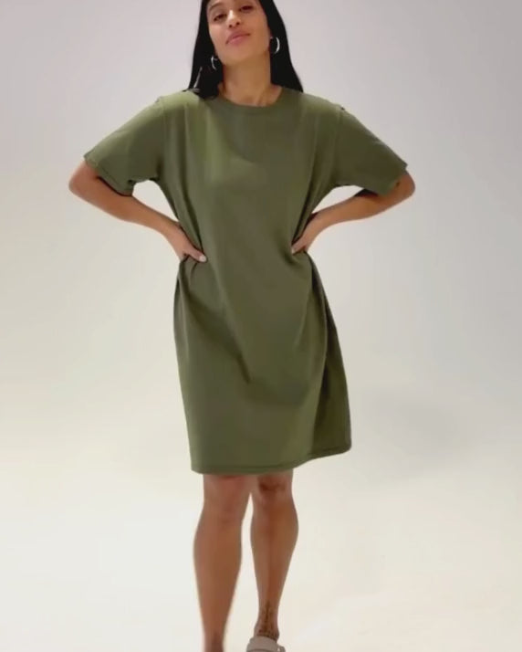 Emma Organic Cotton Olive T-Shirt Dress - product video