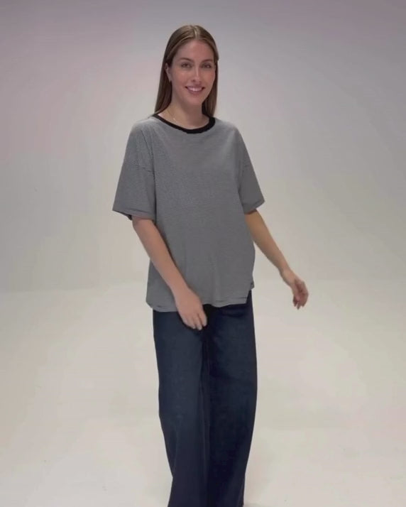 Thia Midweight Organic Cotton Black Fine Stripe T-Shirt product video