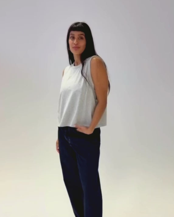 Willow High Neck Organic Cotton Grey Marl Vest product video