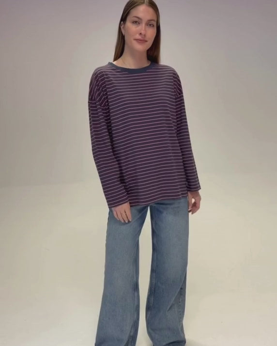 Maya Organic Cotton Vintage NavyWatermelon Stripe T-Shirt product video