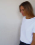 woman wearing a white t shirt