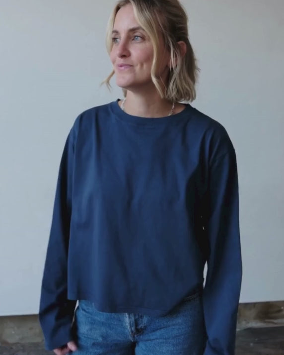 Hannah Long Sleeve Midweight Organic Cotton French Navy T-Shirt - shop now