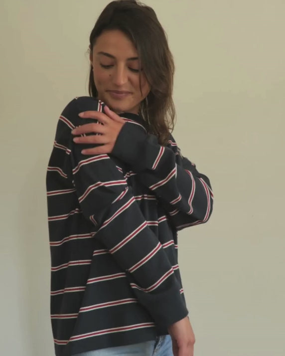 Sally Organic Cotton Navy Multi Stripe Sweatshirt video
