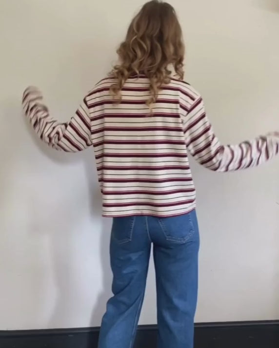Hannah Long Sleeve Midweight Organic Cotton Vanilla Multi Stripe T-Shirt video