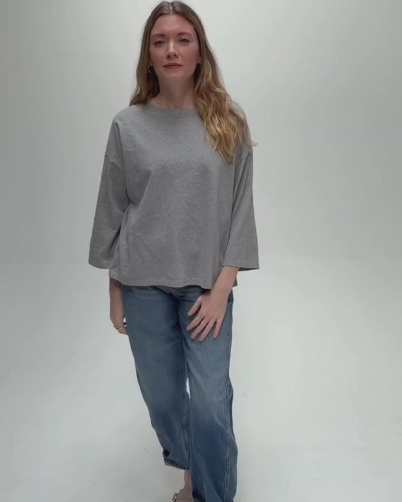 Erin 3 quarter Organic Cotton Grey Marl T-Shirt product video