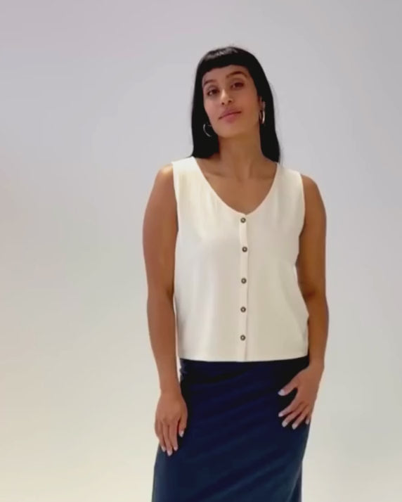 Anna Button Through Organic Cotton Ecru Vest product video