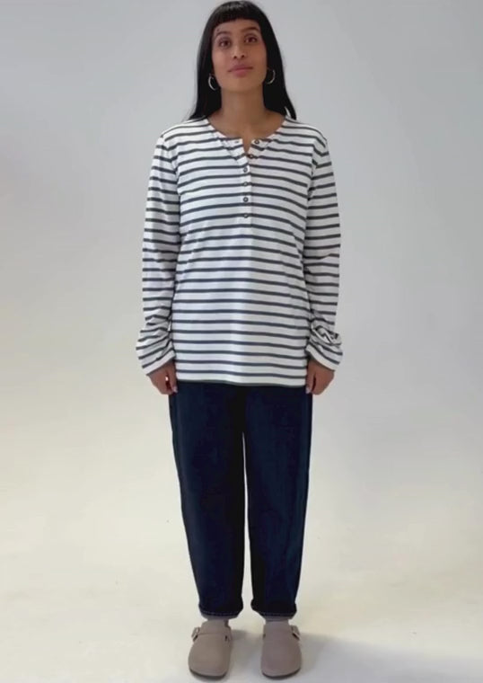 Jules Midweight Slub Organic Cotton Airforce Breton Henley top - product video
