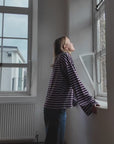 purple and burgundy stripe t shirt in oversized shape