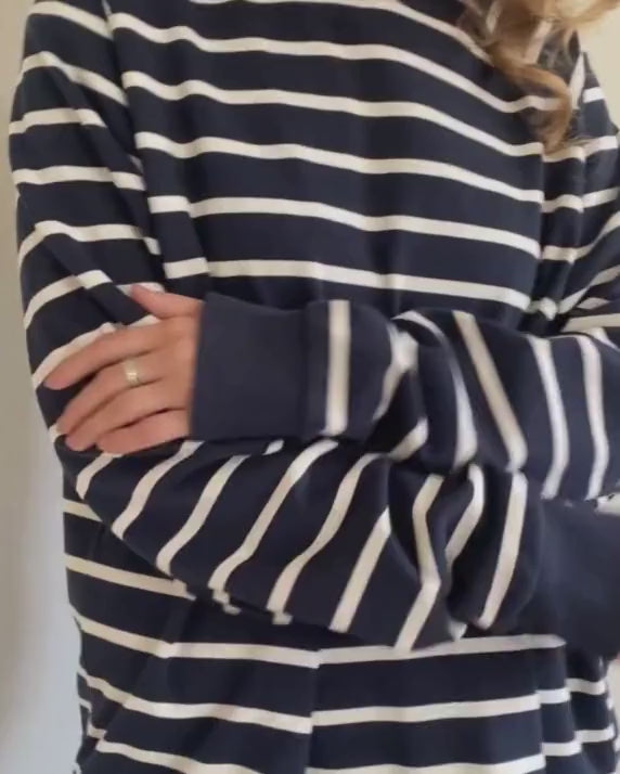 Navy and Ecru Breton oversized sweatshirt in organic cotton - video