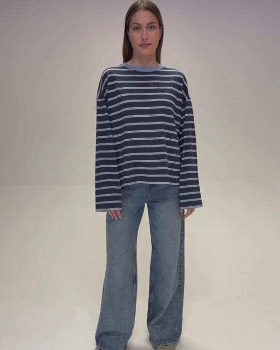 Orla Long Sleeve Midweight Organic Cotton Purple Multi Stripe T-Shirt product video