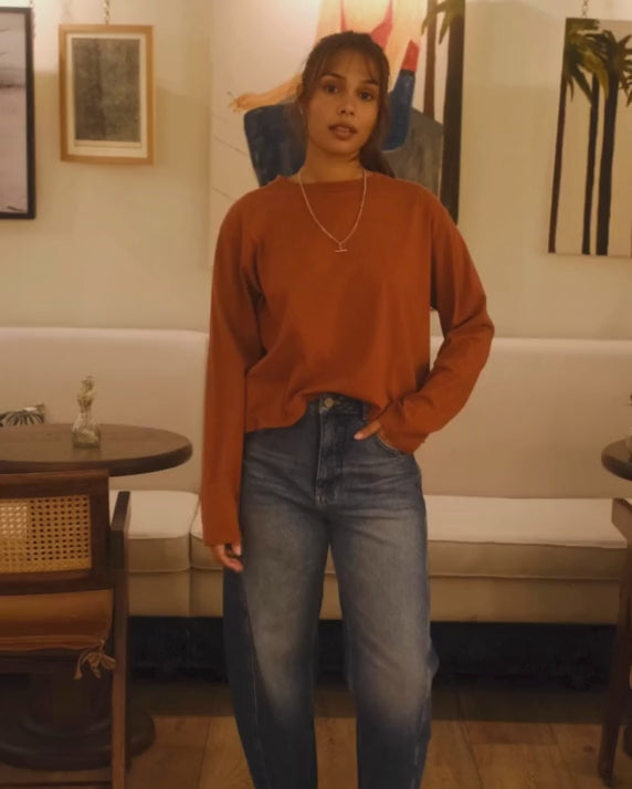 Hannah Long Sleeve Organic Cotton Cinnamon T-Shirt - video