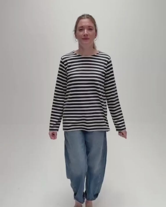 Sadie Midweight Slub Organic Cotton Navy Breton T-Shirt product video