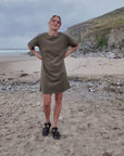 Emma Organic Cotton Dark Olive T-Shirt Dress - beach video