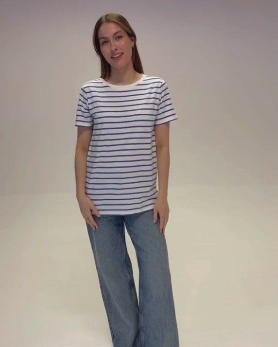 Mabel Low Crew Organic Cotton Cornflower Breton T-Shirt product video