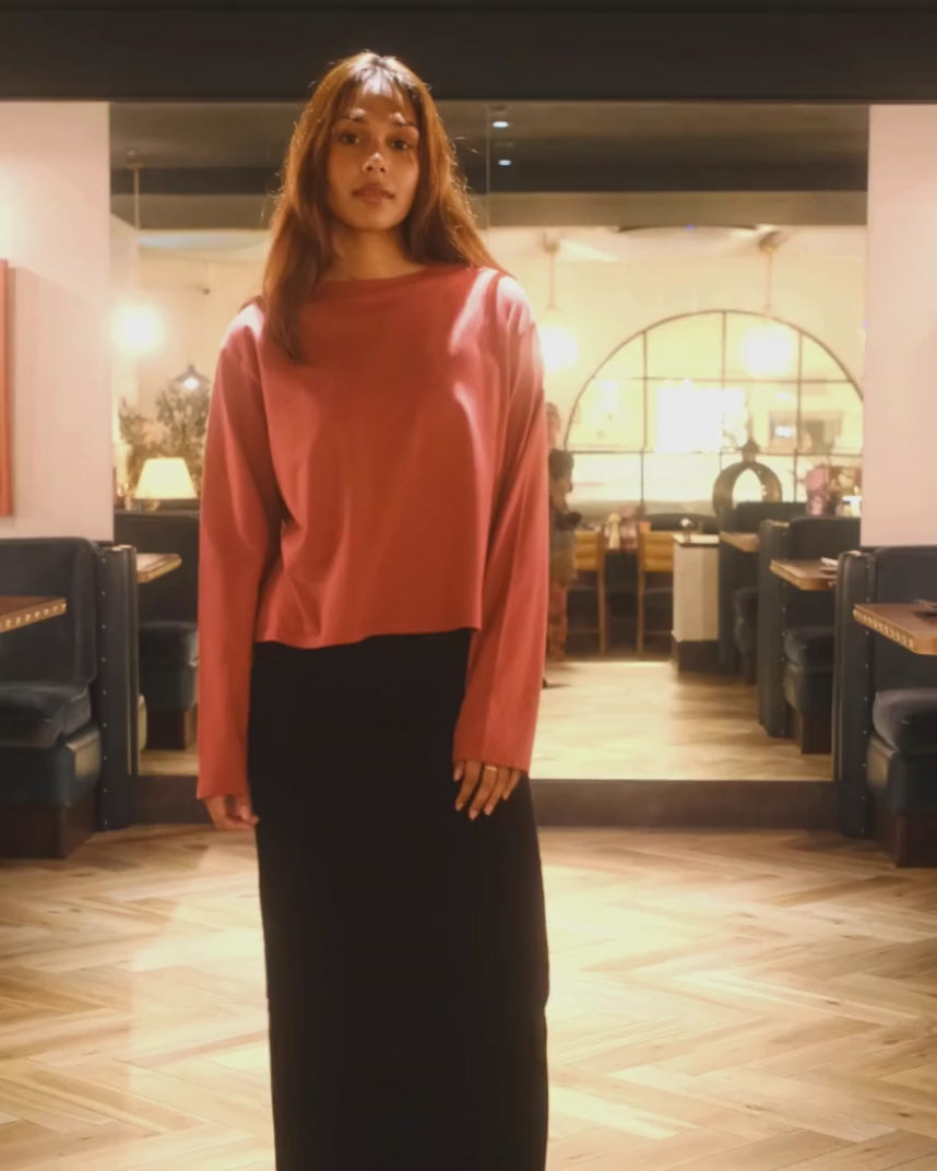 Hannah Long Sleeve Midweight Organic Cotton Raspberry T-Shirt video