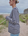 Sadie Midweight Slub Organic Cotton Navy Breton T-Shirt - beach video