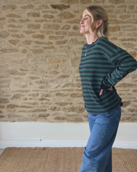 Sally Organic Cotton Navy and Green Stripe Sweatshirt - product video