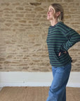 Sally Organic Cotton Navy and Green Stripe Sweatshirt - product video
