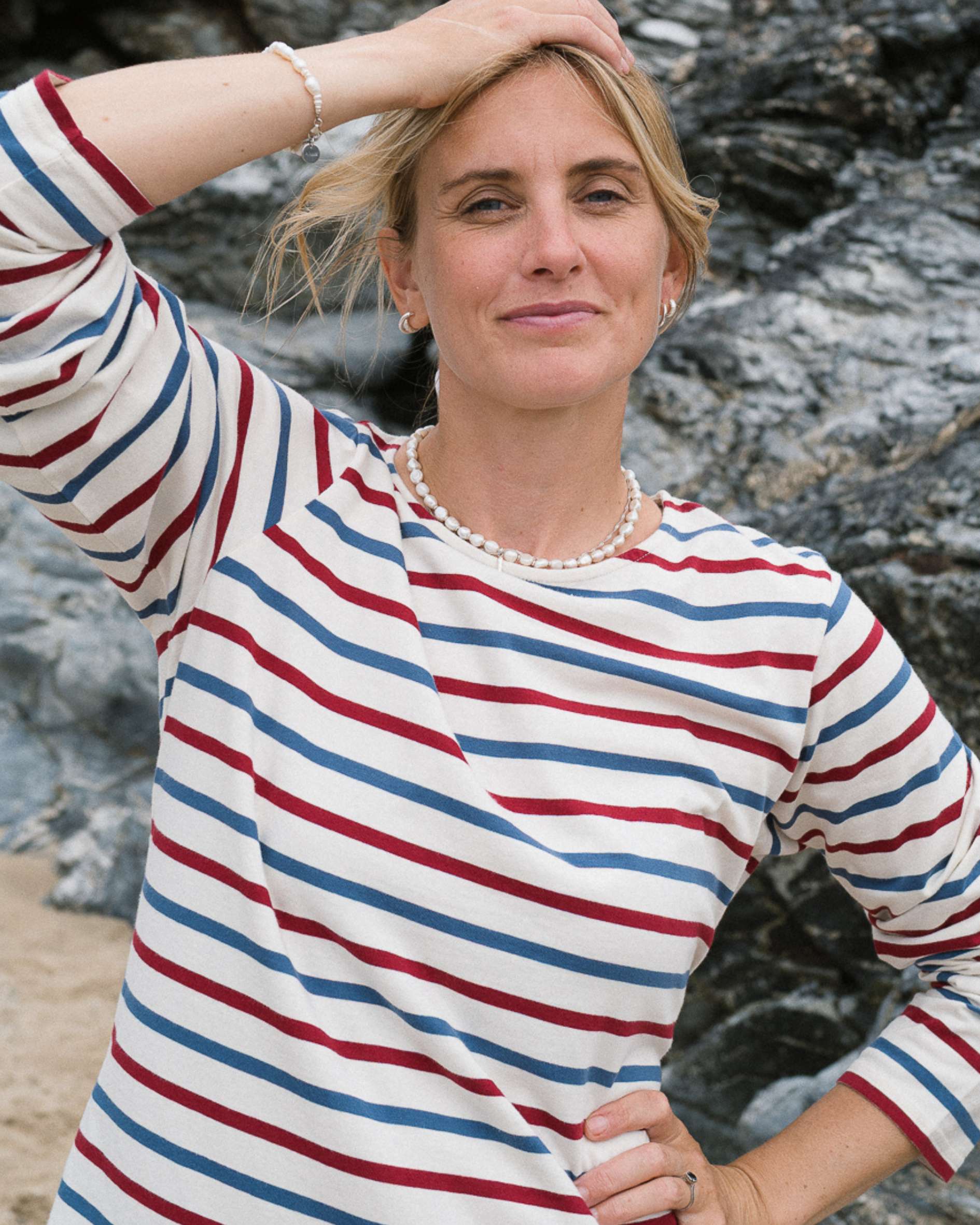 Organic cotton Sadie Cherry Blue Breton T-shirt