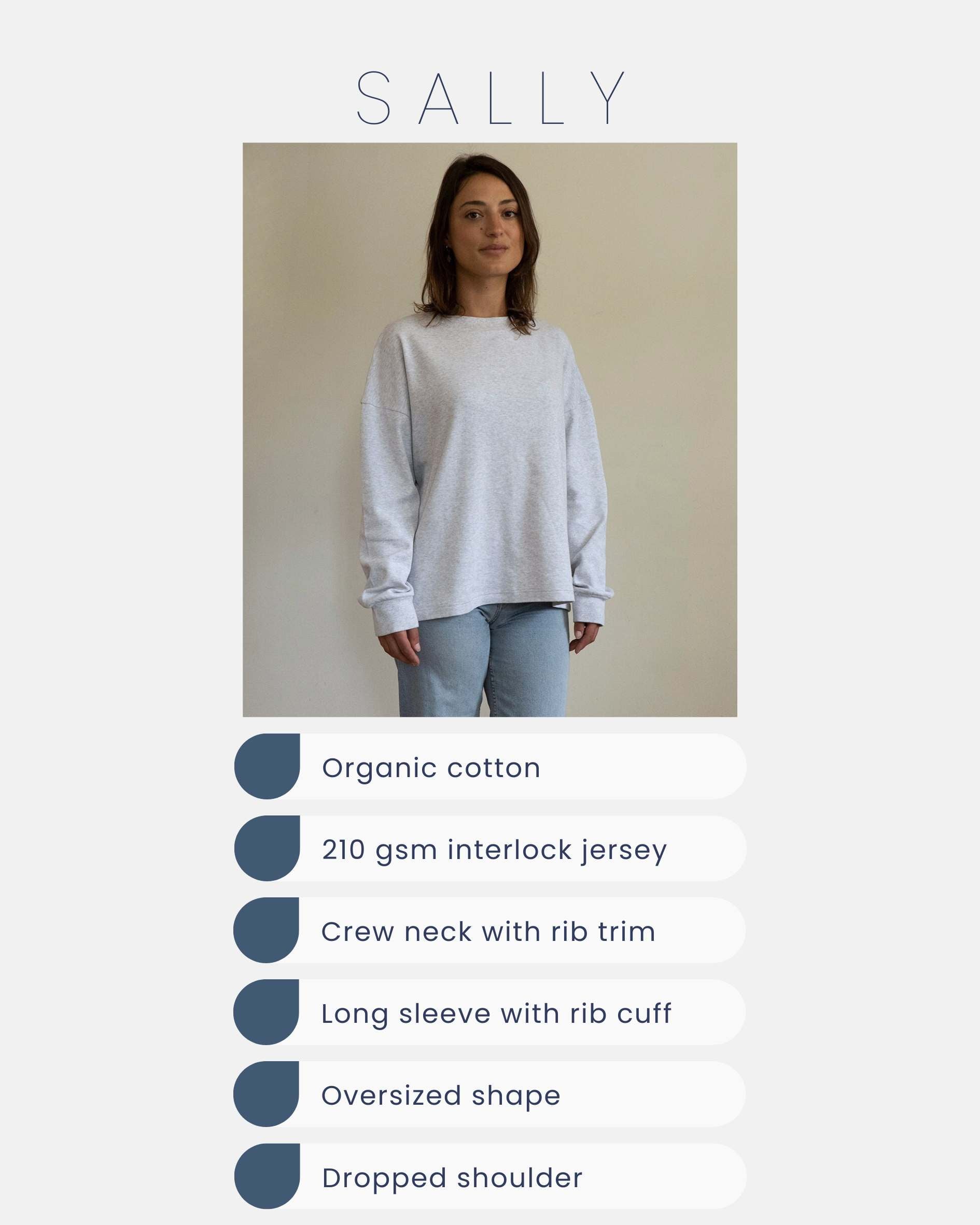 shape and details guide for grey marl sweatshirt