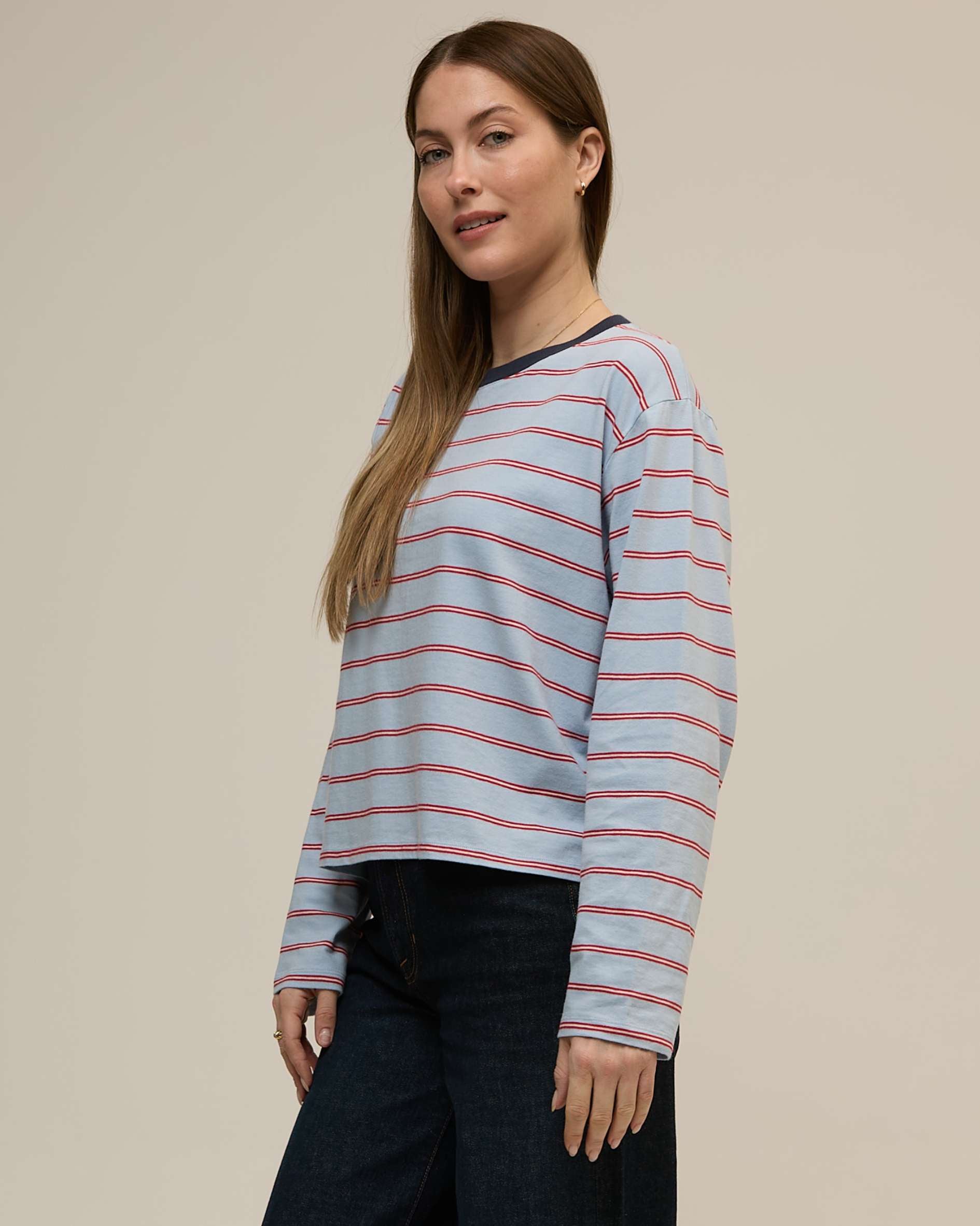 Hannah Long Sleeve Midweight Organic Cotton Sky Blue Multi Stripe