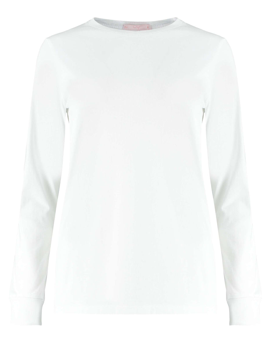 rib cuff long sleeve t shirt in white