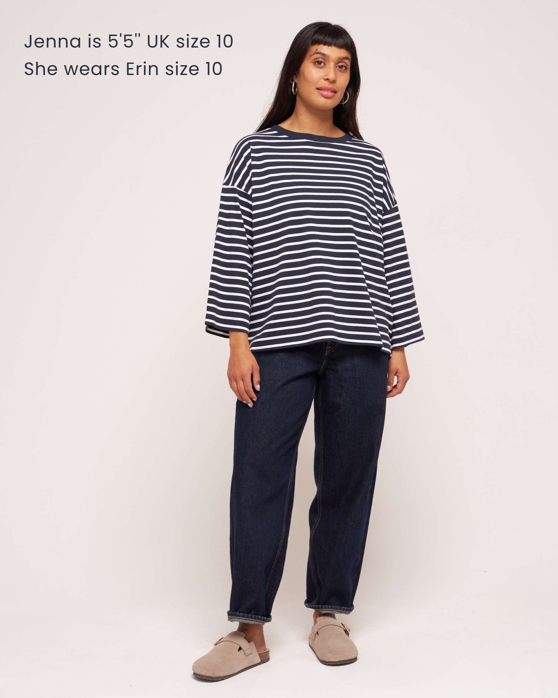 Erin 3/4 Organic Cotton White Breton T-Shirt