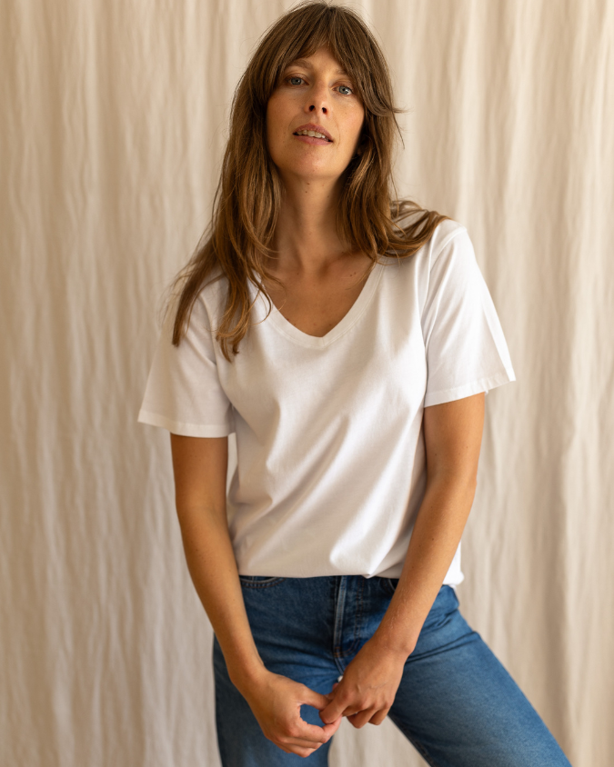 Dotty Women's Organic Cotton V Neck White Short Sleeve T-Shirt | Ivy ...