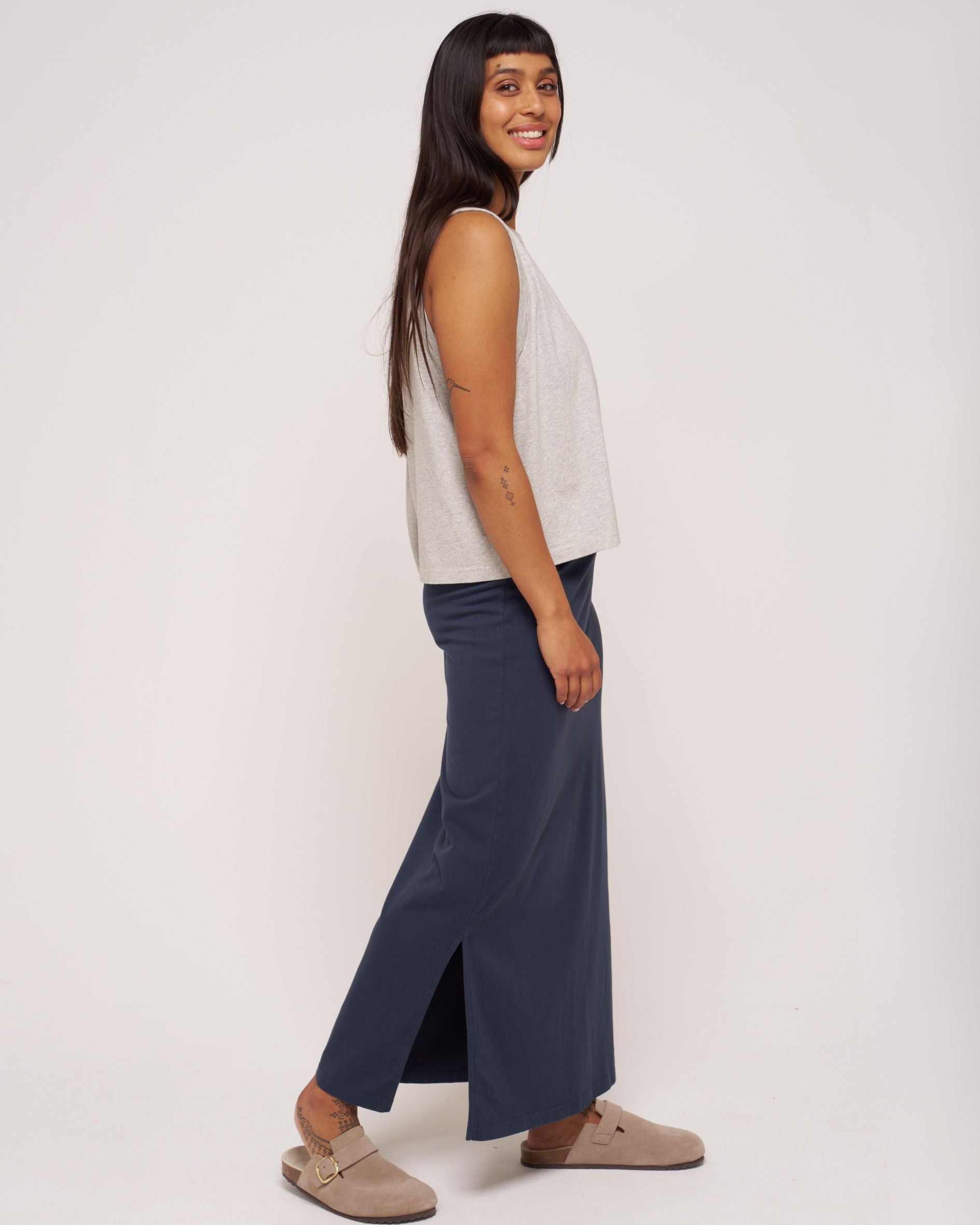 willow organic cotton grey vest mid skirt