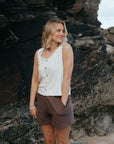 women's best short  coord mocha set